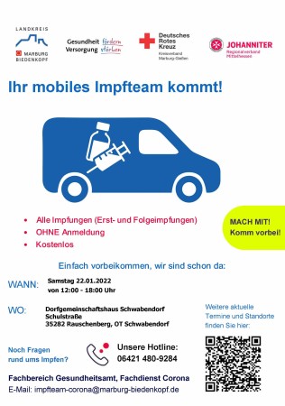 Ihr mobiles Impfteam kommt am Samstag, 22.01.2022, nach Schwabendorf